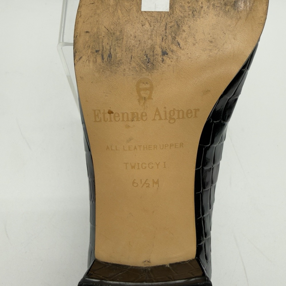 Etienne Aigner Vintage Twiggy I Black Patent Croc. Leather Block Heel Size 6.5M - Picture 13 of 13